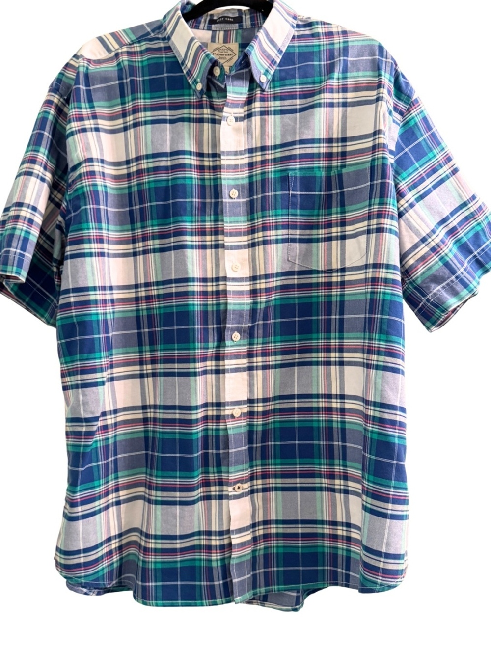 St. John's Bay Men's XXL Short Sleeve Plaid Button-Up Shirt Cotton Polyester